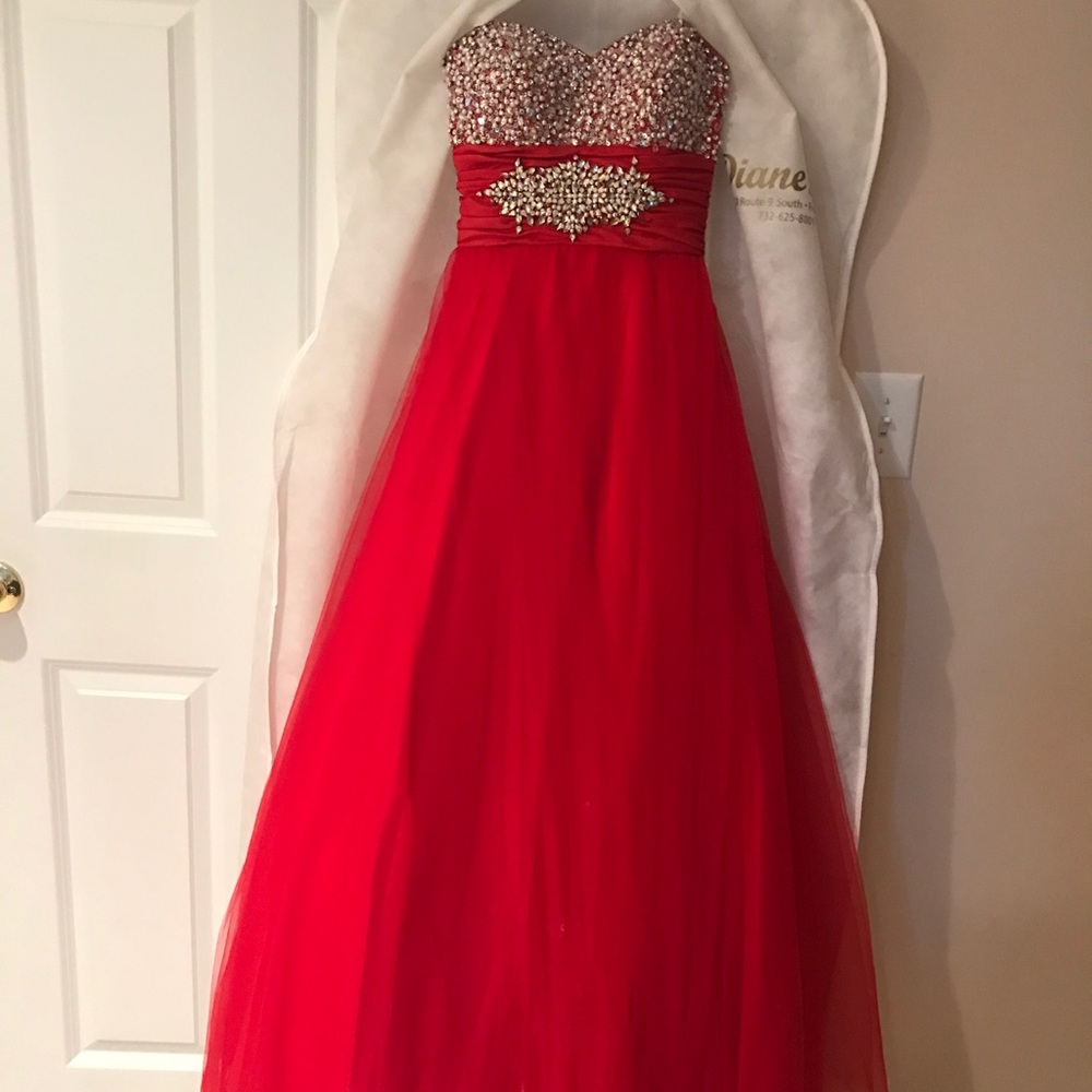 Red princess gown with beading detail